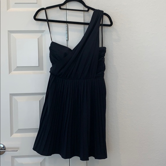 Ark & Co Dresses & Skirts - Midnight Blue One Shoulder Pleated Mini Dress